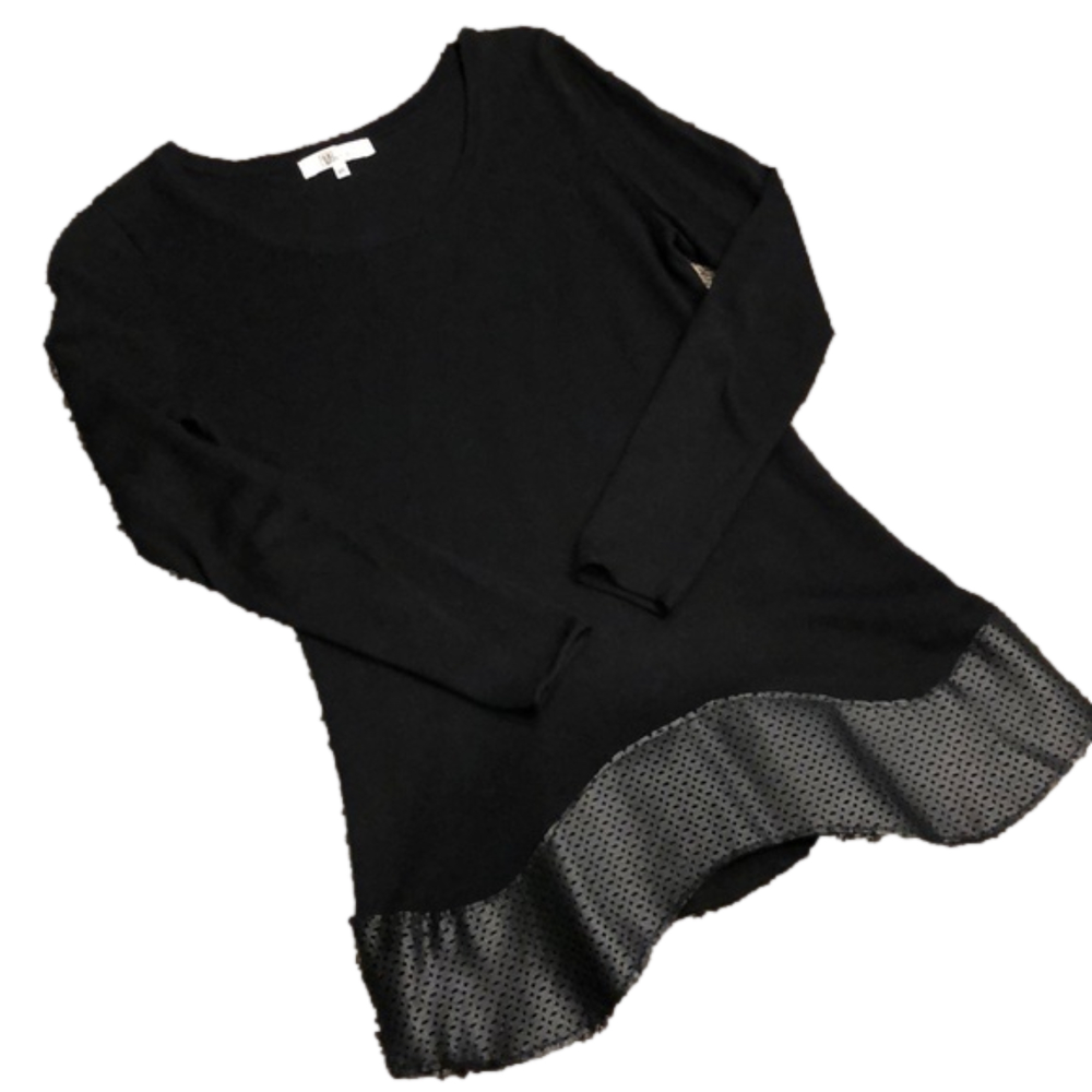 My Tribe Long Sleeve black Tunic with Leather Trim Womans Sz XS